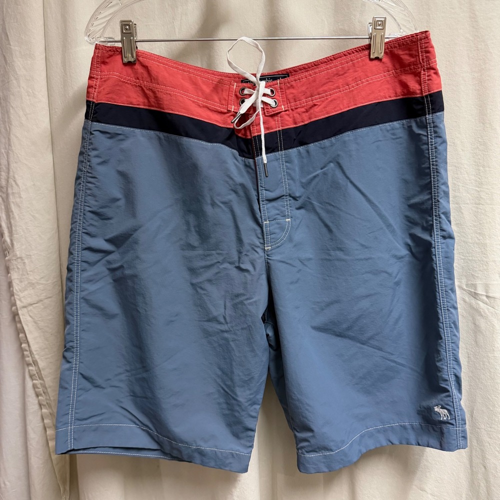 Abercrombie & Fitch Y2K Men Colorblock Board Shorts Blue Red Size 34 Swim Trunks